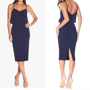 Dress The Population Alondra Blouson Sheath Dress Midnight Blue Size Medium NWT